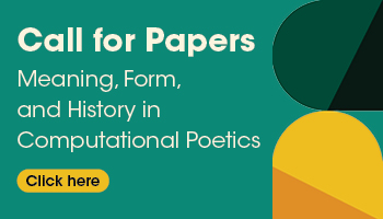 Call for papers for CHR called Meaning, Form, and History in Computational Poetics, with text overlaid on a green background against a pattern to the right